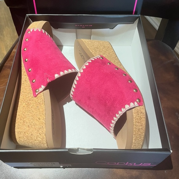 Corky’s Stitch n Slide Fuchsia Ladies Cork Wedges Sz 10 - Picture 10 of 13